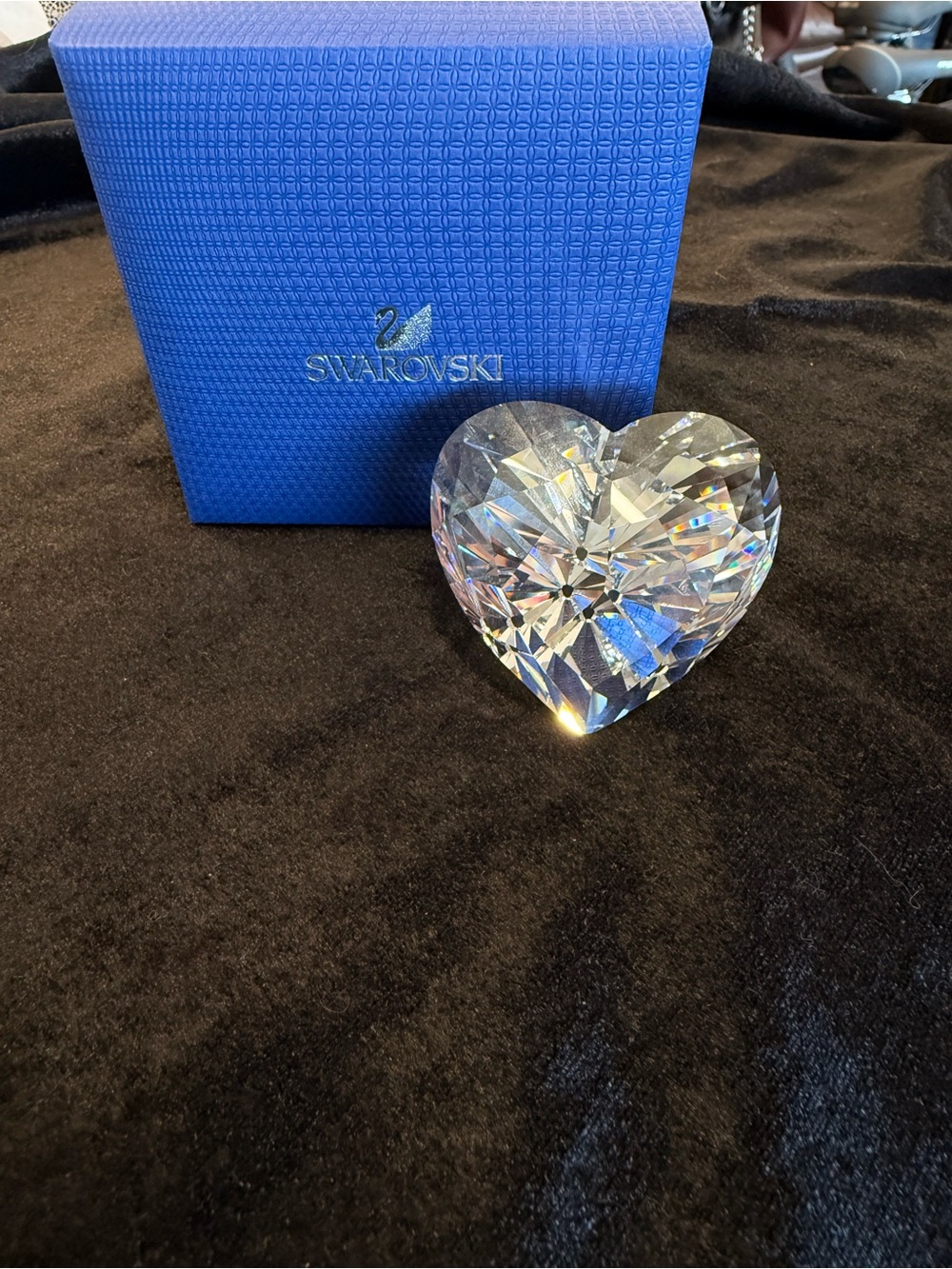 Swarovski Clear Crystal Heart Paperweight with Blue Presentation Box